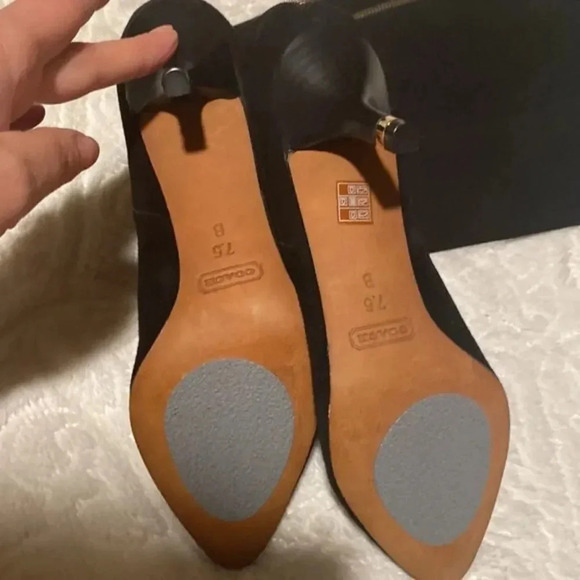 - Coach Women Fayth Black Suede Gold Zipper Kitten Heel Tall Boots - Picture 8 of 8